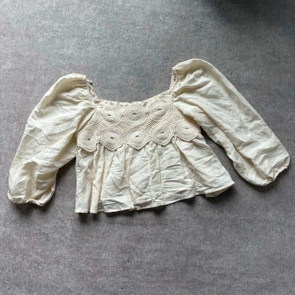 Anthropologie Cream Embroidered Blouse